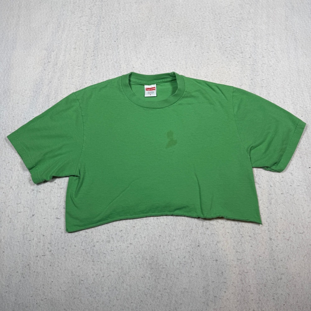 Supreme Green Cropped Raw Hem T-Shirt Womens Small Made in USA Streetwear